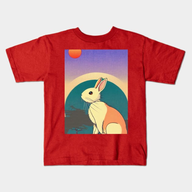 Retro Rabbit Under the Sun Florida White Rabbit Kids T-Shirt by wigobun